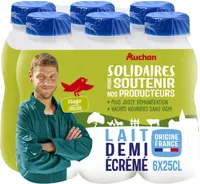 LAIT DEMI ECREMESOLIDAIRES POUR SOUTENIR NOS PRODUCTEURS*Plus juste rémunération*Vaches nourries sans OGM* -* <0.9%6x25 cL
