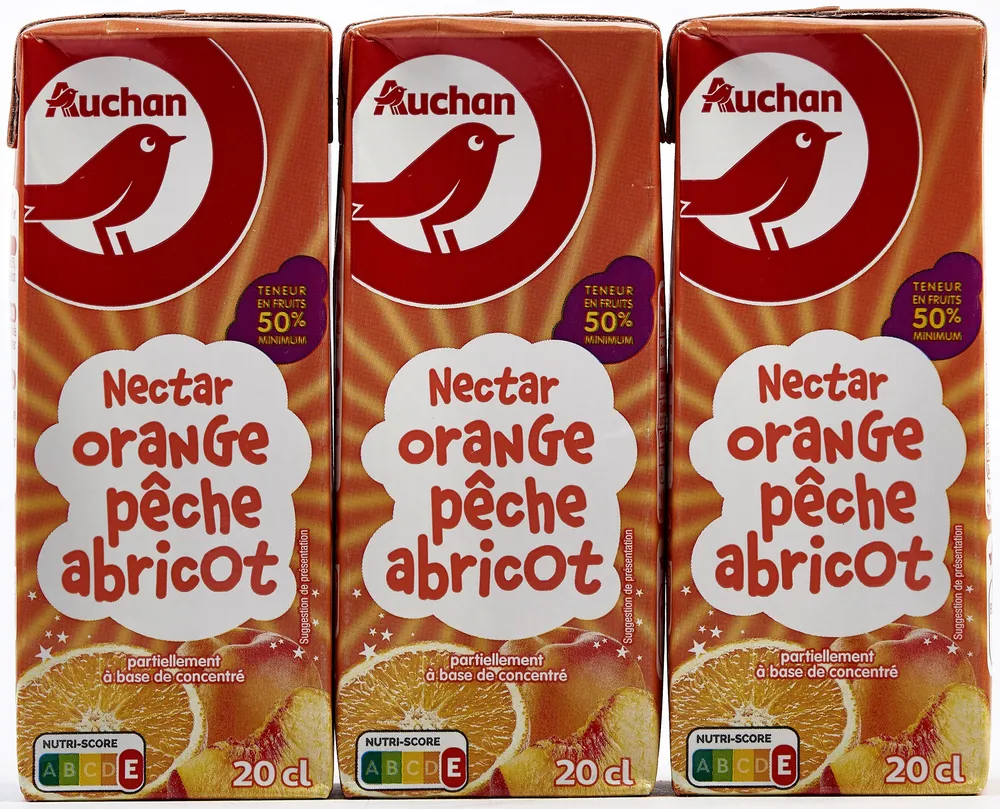 Nectar orange pêche abricot partiellement à base de concentré