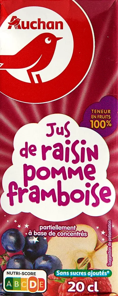 Jus raisin pomme framboise partiellement à base de concentrés