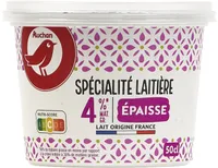 Spécialité laitière ÉPAISSE4%* Mat. Gr.*86% de matière grasse en moins par rapport à la crème entière à 30% de matière grasse