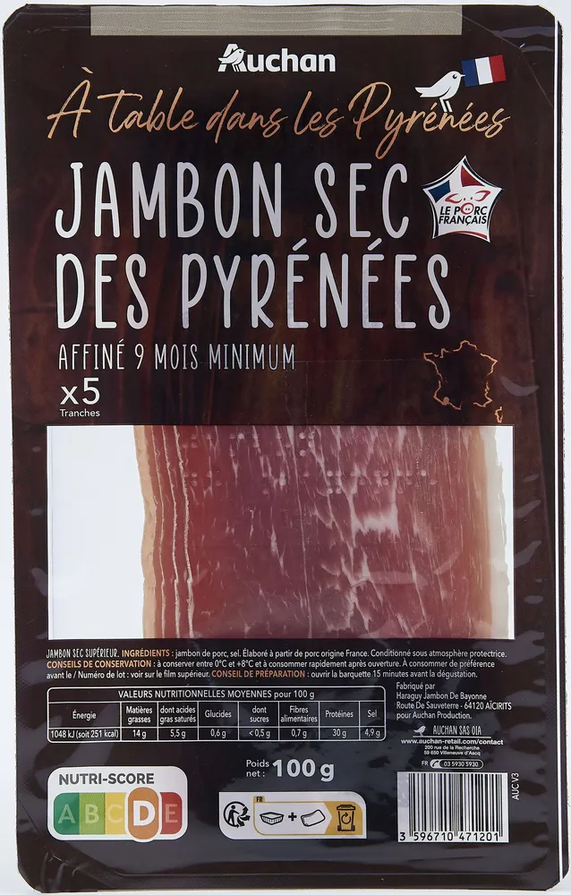 Jambon sec des Pyrénées, affiné 9 mois minimum
