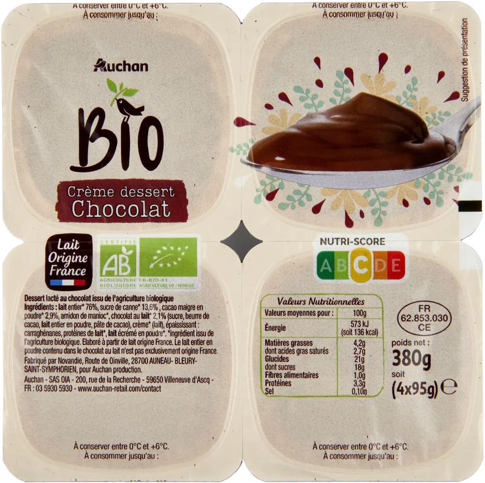 Crème dessert au chocolat bio