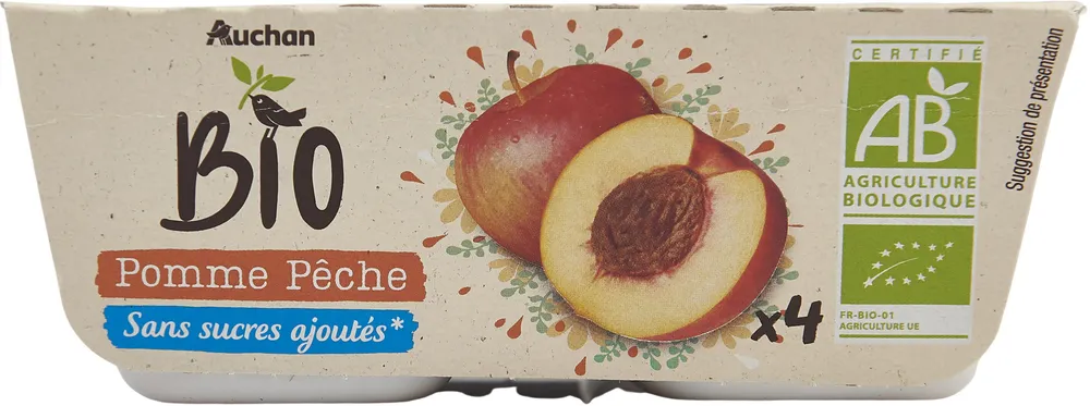 sans sucres ajoutés * POMME PECHE*conformément à la réglementation.Contient des sucres naturellement présents dans les fruits.