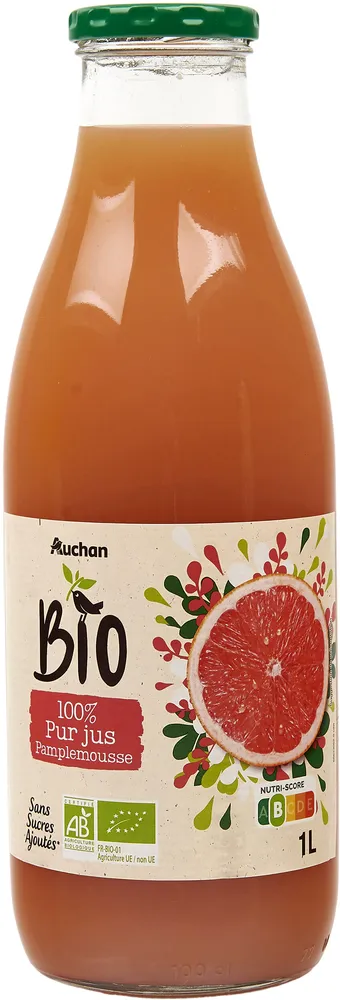 pur jus de pamplemousse rose issu de l'agriculture biologique*Sans sucres ajoutés * Comme tous les jus de fruits. Contient les sucres naturellement présents dans les fruits.