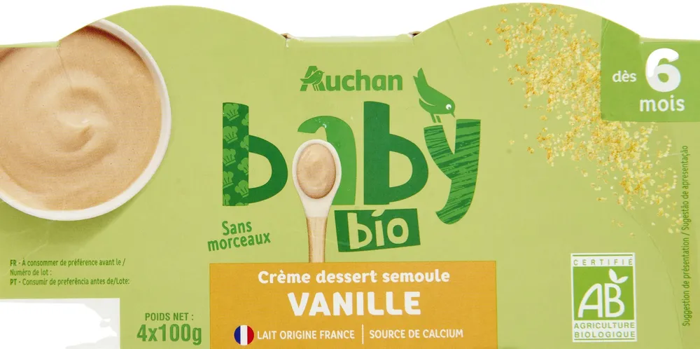 Crème dessert semoule vanille.