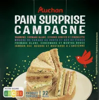 Pain de campagne surpriseSaumons, fromage blanc, citrons confits et cibouletteMousse de canard au porto et dés de figuesFromage blanc, concombre et menthe douceJambon sec beurre et moutarde à l'ancien