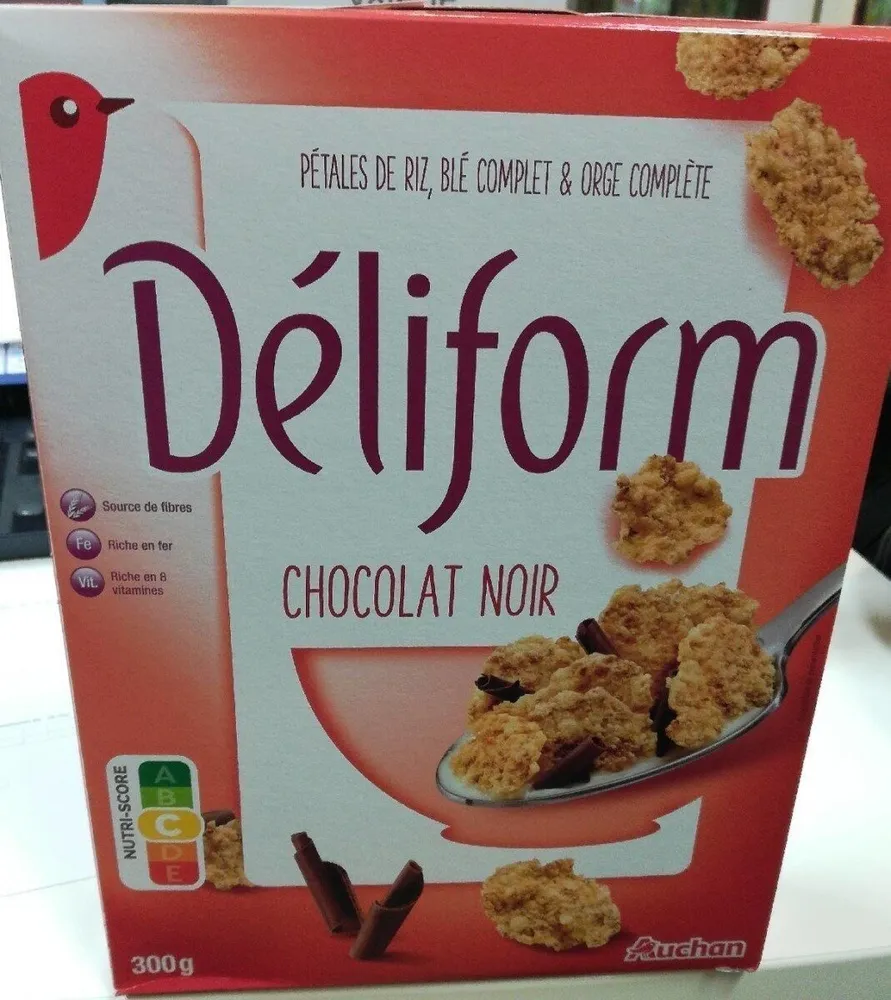 Deliform chocolat noir Pétales de riz, blé complet