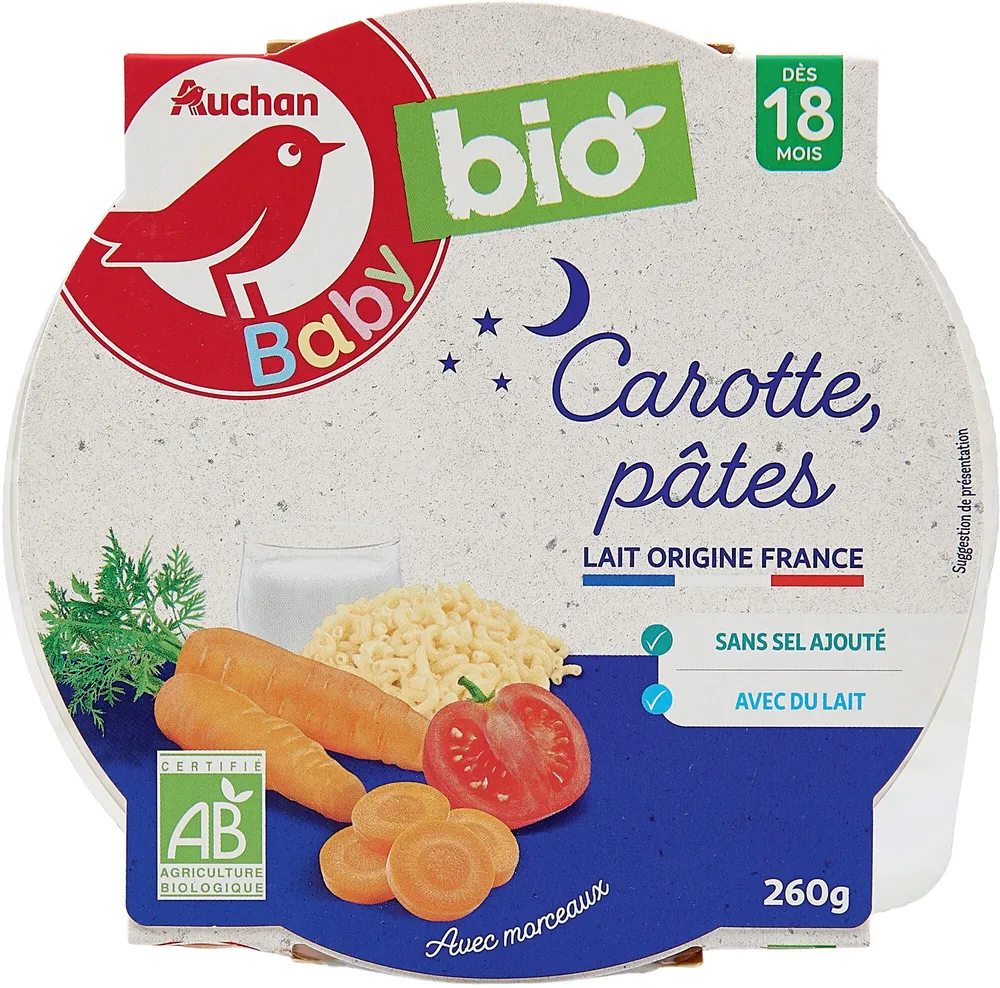 Auchan Baby Bio - Carotte Pâtes - 260g.