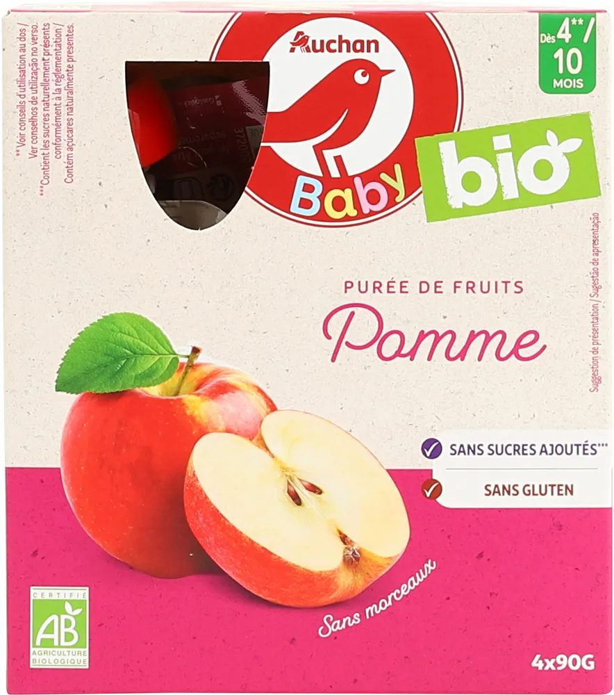 Auchan Baby Bio - Purée de fruits - Pomme