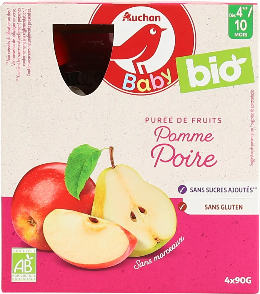Auchan Baby Bio - Purée de fruits - Pomme Poire