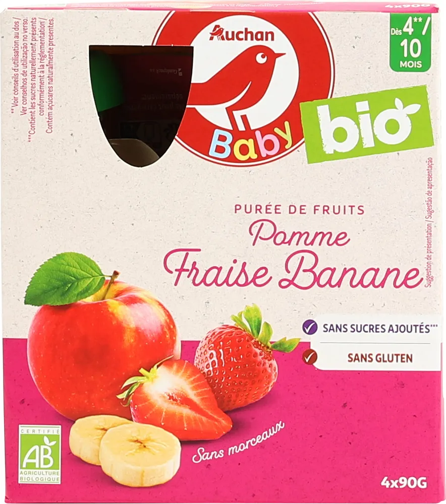 Auchan Baby Bio - Purée de fruits - Pomme Fraise Banane