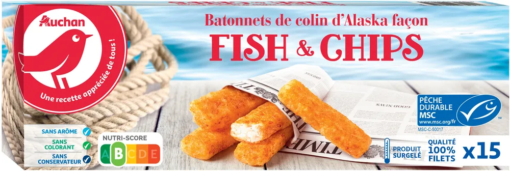 Bâtonnets de colin d'Alaska façon Fish et Chips.Qualité sans arête*