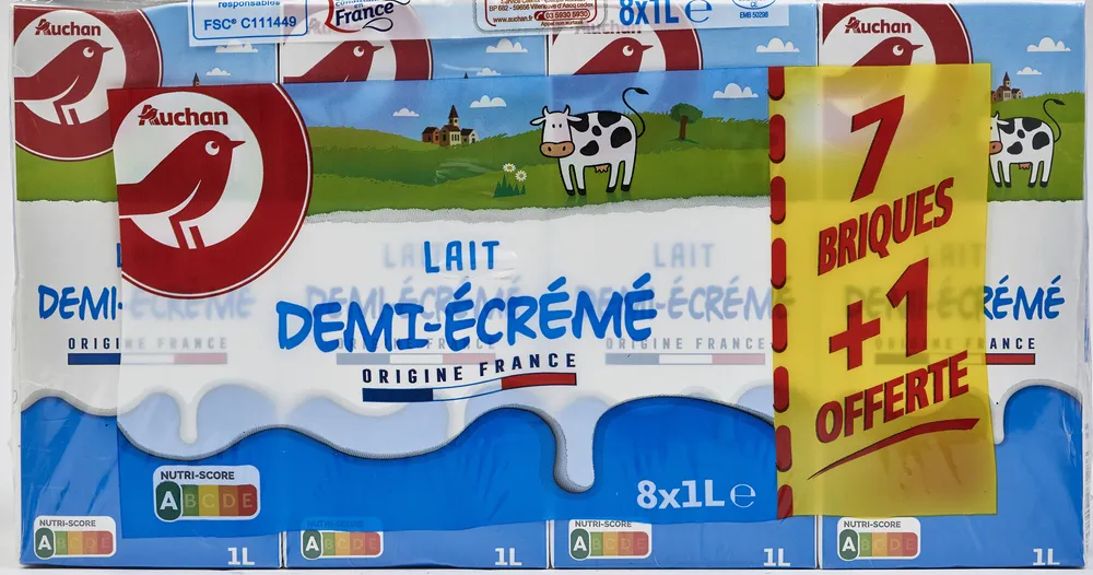 Auchanlait demi écréméorigine France