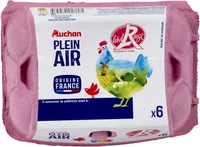 6 œufs frais de poules élevées en plein air, LABEL ROUGE - calibre Moyen ou Gros, catégorie ALogo Label Rouge - Homologation N°LA 04/02 ou Logo Label Rouge - Homologation N° LA 03/99