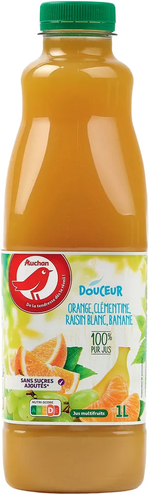 AUCHAN - Pur Jus - Douceur - Orange, clémentine, raisin blanc, banane