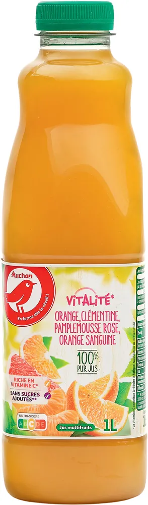 Auchan - Pur jus - Réveil vitalité*- Jus multifruits*la vitamine C contribue à réduire la fatigue.