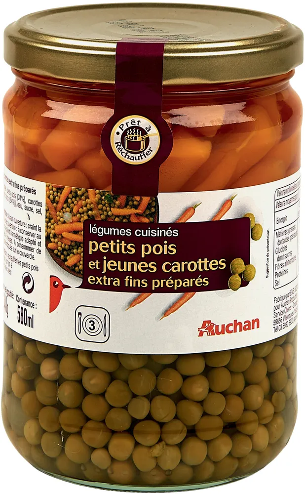 Petits pois extra fins et jeunes carottes à l'étuvée aux petits oignons