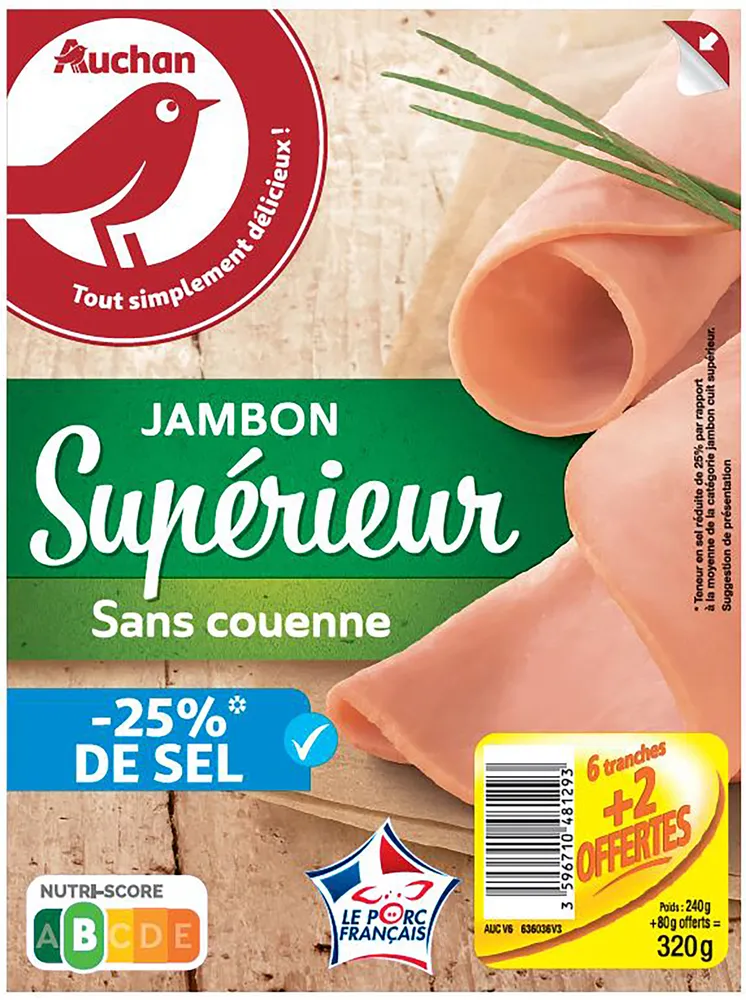 Jambon cuit supérieur -25% de sel*