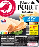 Auchan blanc poulet taux de sel reduit 4 tranches + 1 offertes