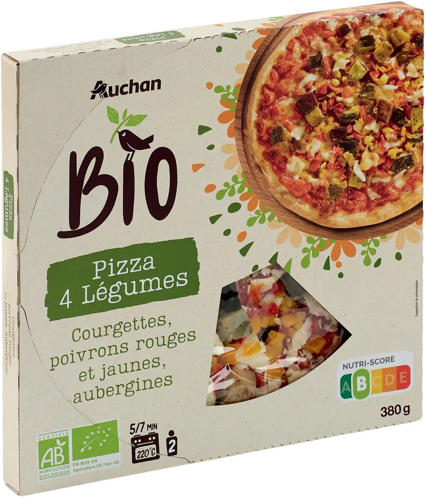 Pizza 4 LégumesCourgette, Poivrons rouges et jaunes, Aubergine