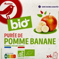 AUCHAN BIO PURÉE POMME France BANANE GOURDES 4x90G