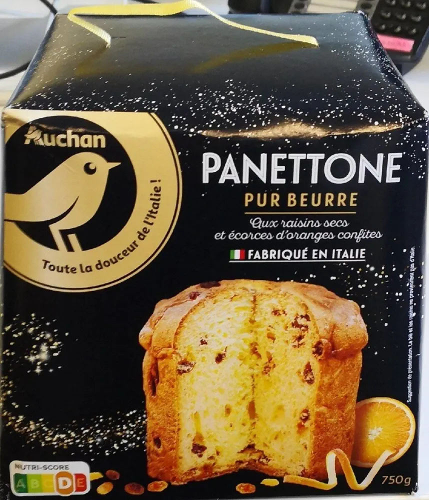 Auchan gourmet panettone pur beurre aux raisins secs et ecorces d'oranges confites 750g