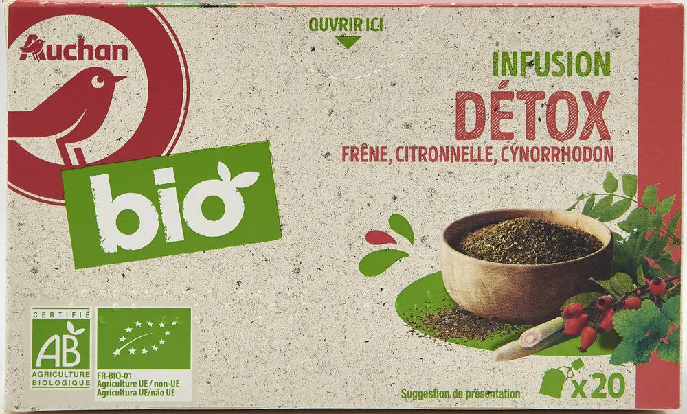 AUCHAN BIO Infusion DETOXFrêne, citronnelle, cynorrhodon