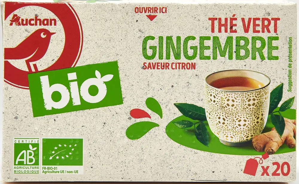 AUCHAN BIO Thé vert gingembre saveur citron