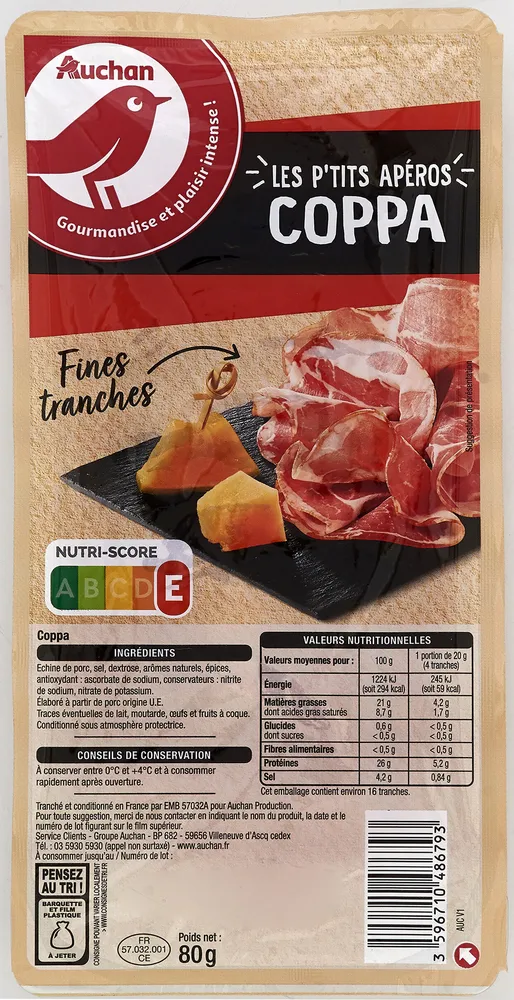 Auchan coppa les fines tranche 80g