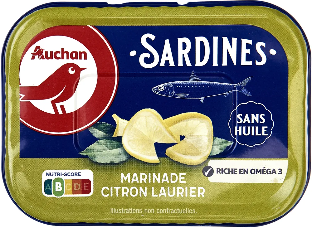 AUCHAN SARDINES MARINADE CITRON LAURIER - SANS HUILE 135g