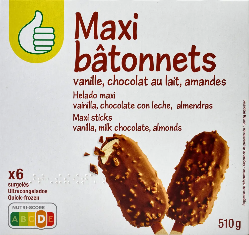 Maxi bâtonnetsvanille, chocolat au lait, amandes