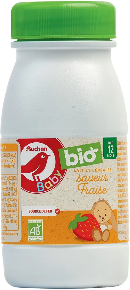 Lait et céréales saveur Fraise Bio 25 cl dès 12 mois