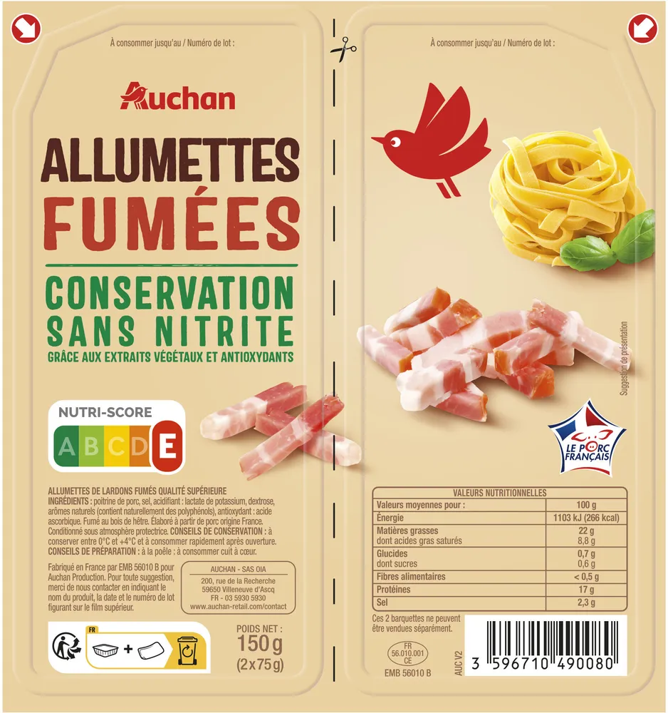Lardons allumettes fumes sans nitrite