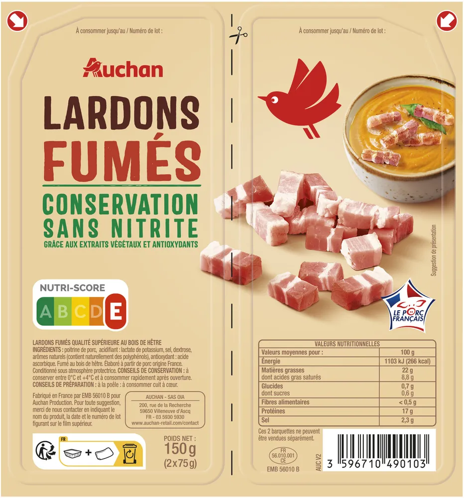 Lardons fumés conservation sans nitrite*