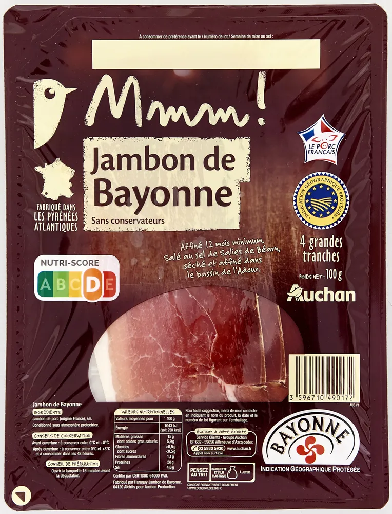 JAMBON DE BAYONNE Grandes Tranches
