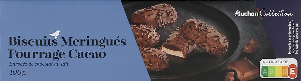 Biscuits meringués fourrage cacao enrobés de chocolat au lait