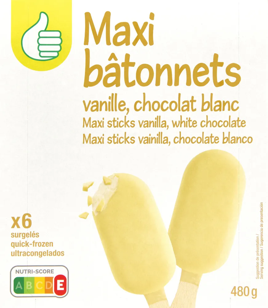Maxi bâtonnets vanille, chocolat blanc