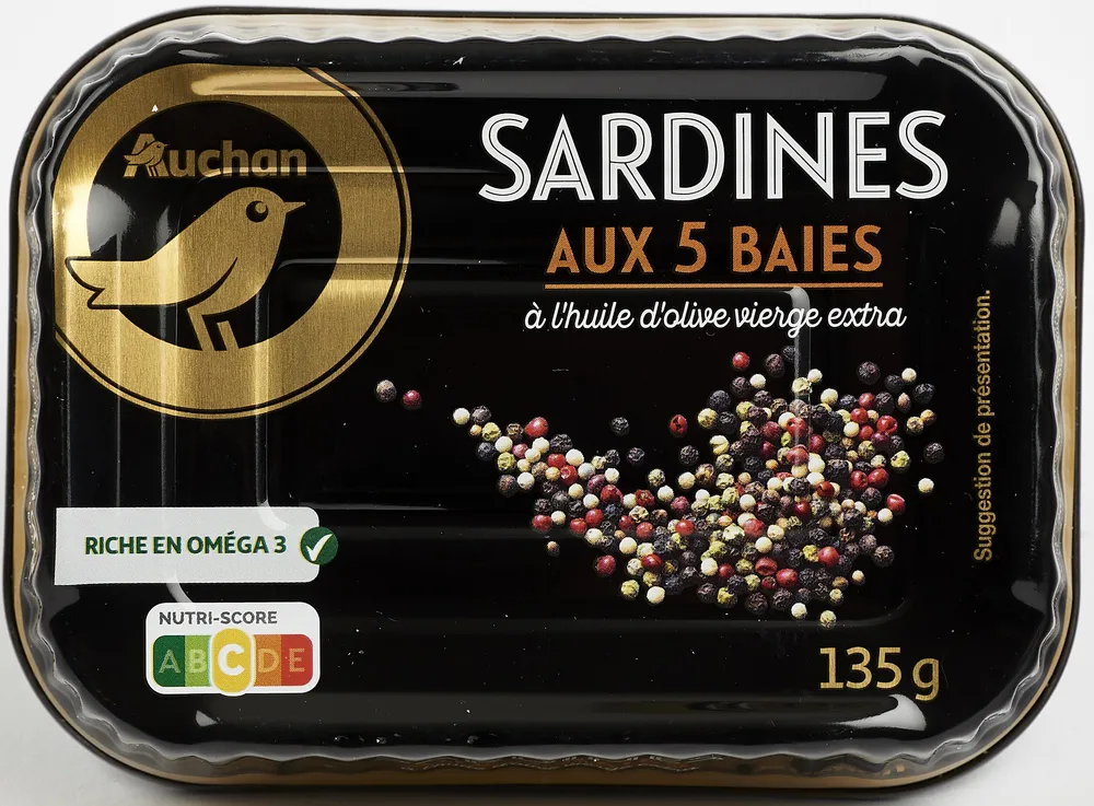 Sardines à l'huile d'olive vierge extra et aux 5 baies AUCHAN