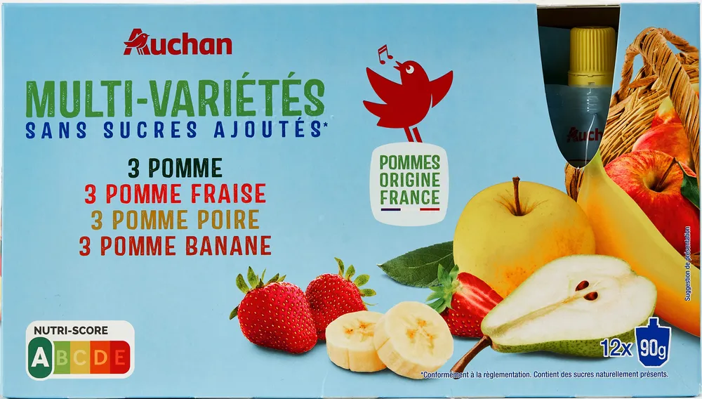Purées de fruits panachées sans sucres ajoutés* (4 parfums)*Conformément à la règlementation. Contient des sucres naturellement présents.