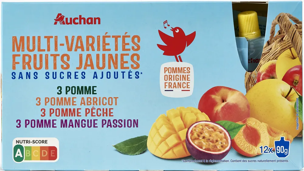 Purées et spécialités de fruits aromatisées panachées sans sucres ajoutés* (4 parfums)*Conformément à la règlementation. Contient des sucres naturellement présents.