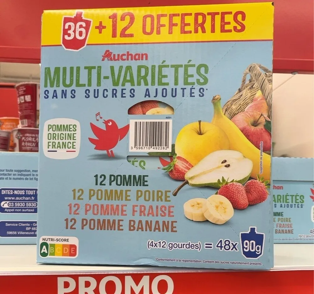 Purées de fruits panachées sans sucres ajoutés* (4 parfums)*Conformément à la règlementation. Contient des sucres naturellement présents.