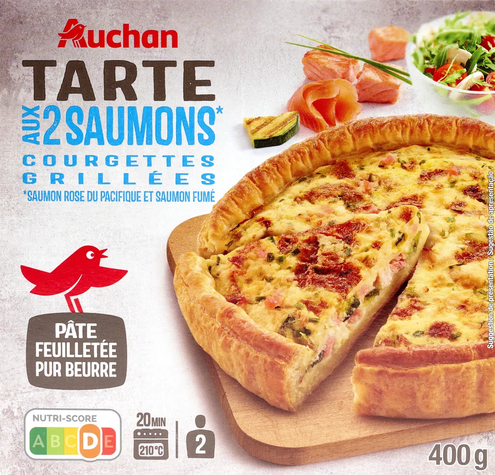 TARTE AUX 2 SAUMONS*, courgettes grillées*saumon rose du Pacifique et saumon fumé