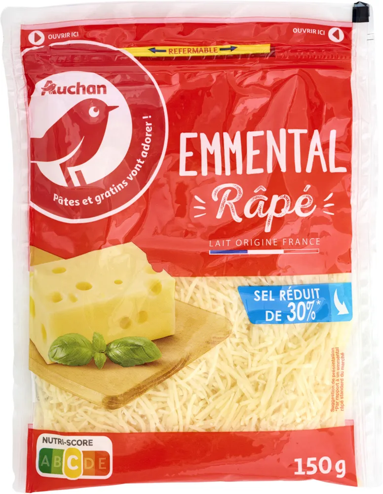 Emmental râpésel réduit de 30%**Par rapport à un emmental standard du marché