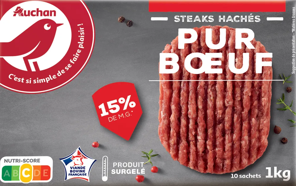 STEAKS HACHES PUR BOEUF 15% de Matières grasses