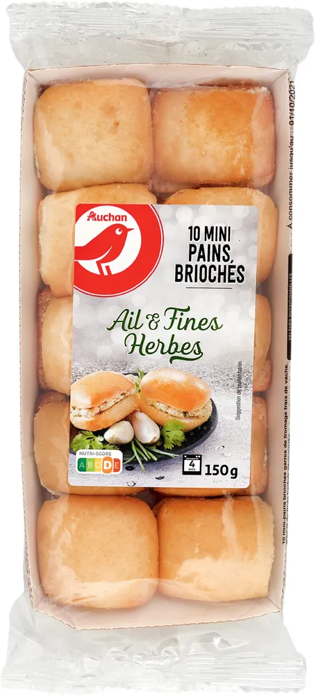 Auchan 10 mini-pains briochés ail et fines herbes 150g