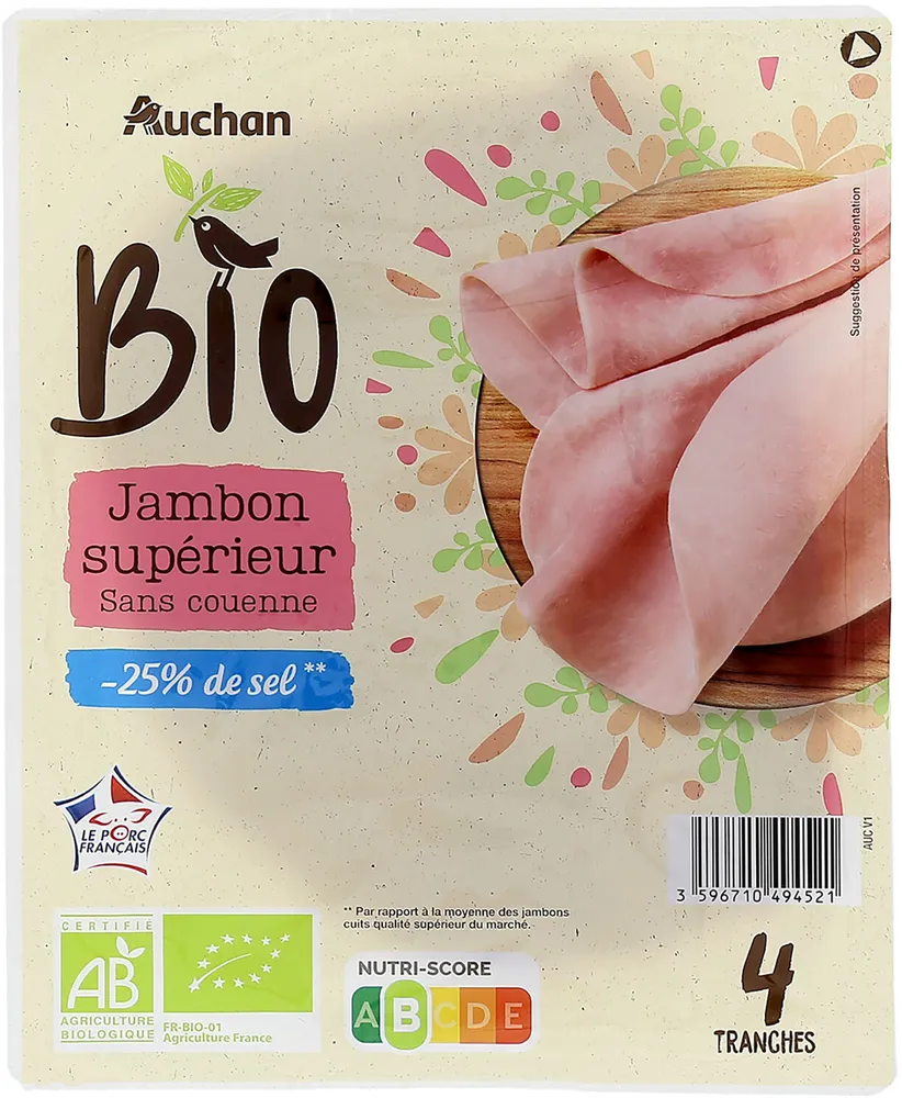 Jambon supérieur issu de l'agriculture biologique - 25% de sel**