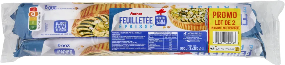 Feuilletée Epaisse** plus épaisse que la pâte feuilletée Auchan 230g