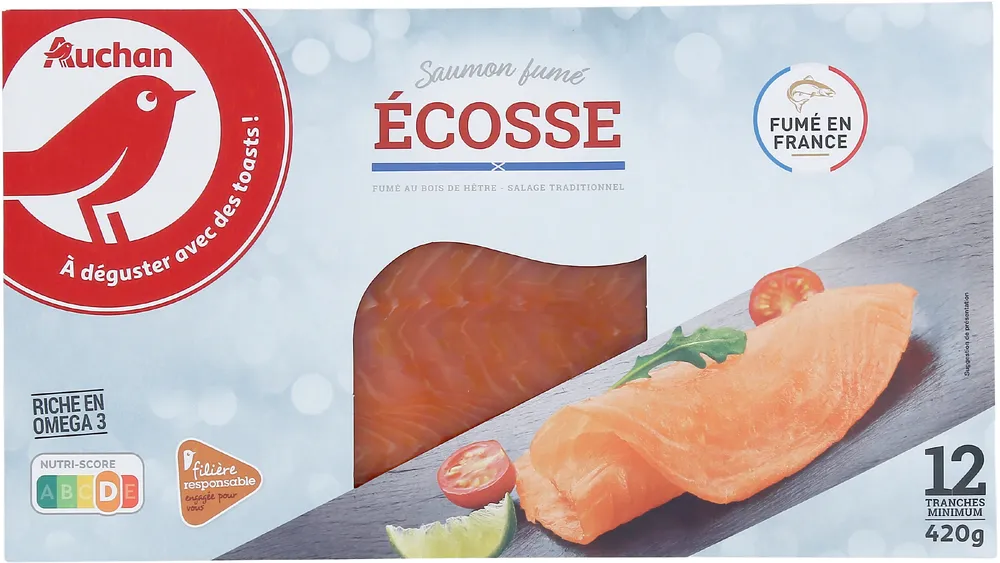 saumon fumé Ecosse fumé au bois de hêtre – salage traditionnel12 tranches minimum