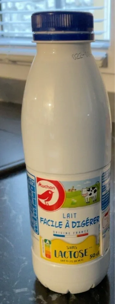 Lait facile à digérersans lactose **lait à 1.2 % de M.G** dont lactose (<0.1g/L/100ml)