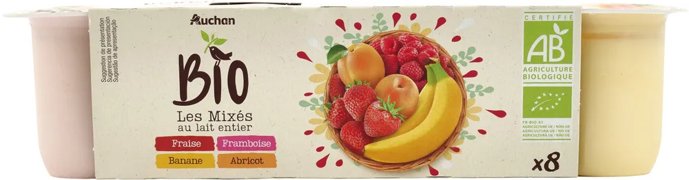 Yaourt aux fruits mixés BIO fraise abricot banane framboise